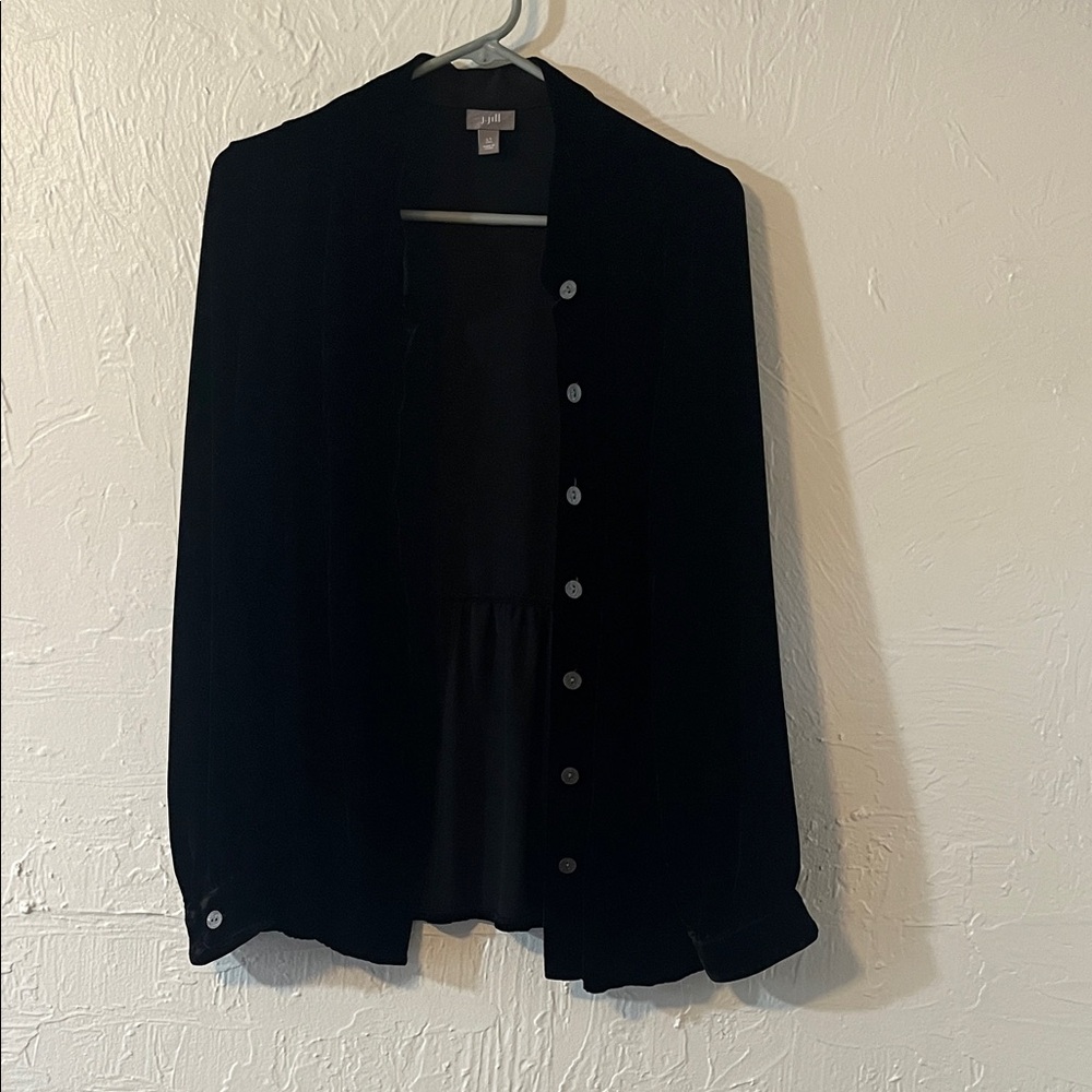 J. Jill Black Button-Front Velvet Blouse